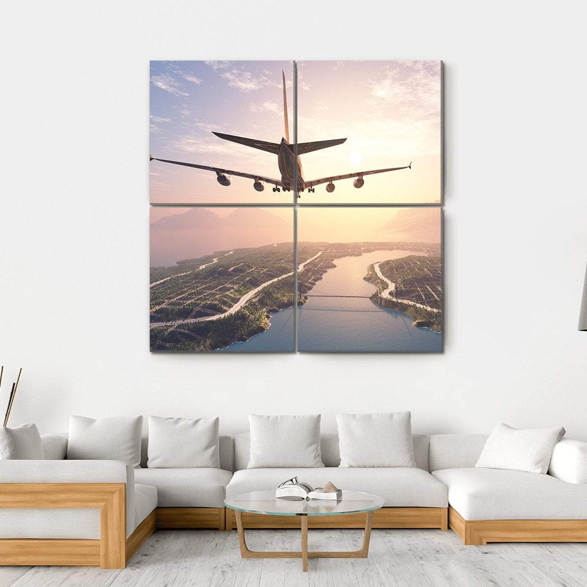Airplane Landing On Island Canvas Wall Art-4 Square-Gallery Wrap-17" x 17"-Tiaracle