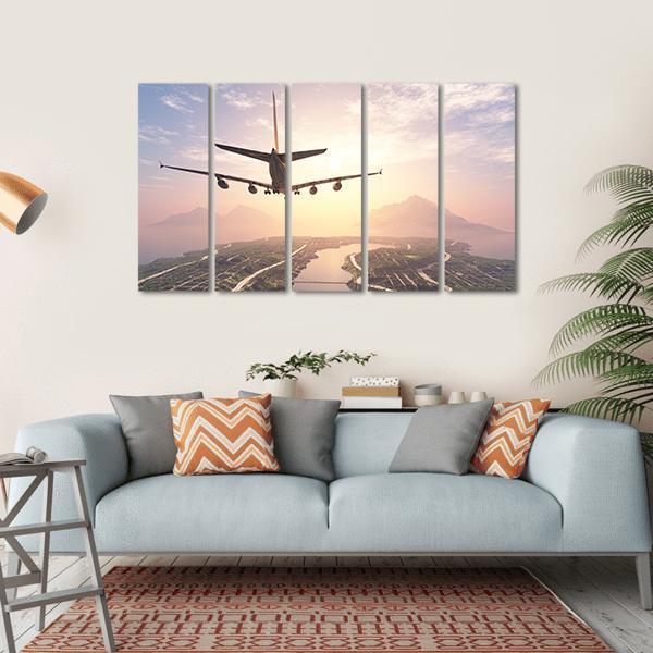 Airplane Landing On Island Canvas Wall Art-5 Horizontal-Gallery Wrap-22" x 12"-Tiaracle