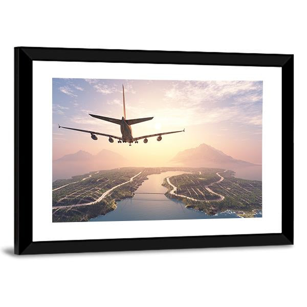 Airplane Landing On Island Canvas Wall Art-5 Horizontal-Gallery Wrap-22" x 12"-Tiaracle