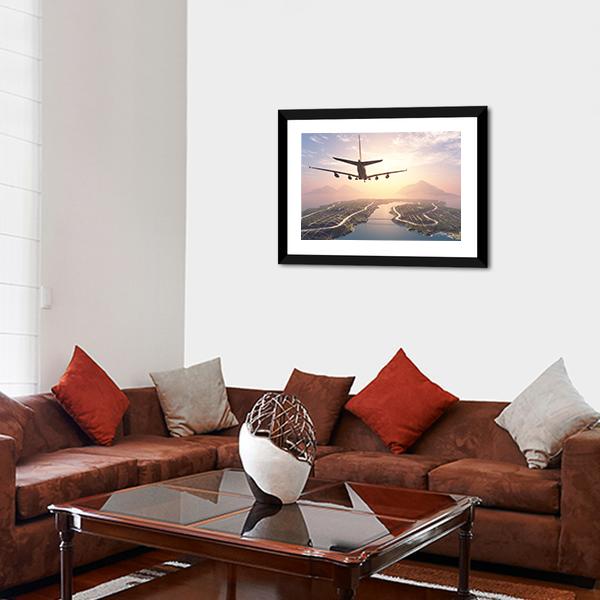 Airplane Landing On Island Canvas Wall Art-5 Horizontal-Gallery Wrap-22" x 12"-Tiaracle