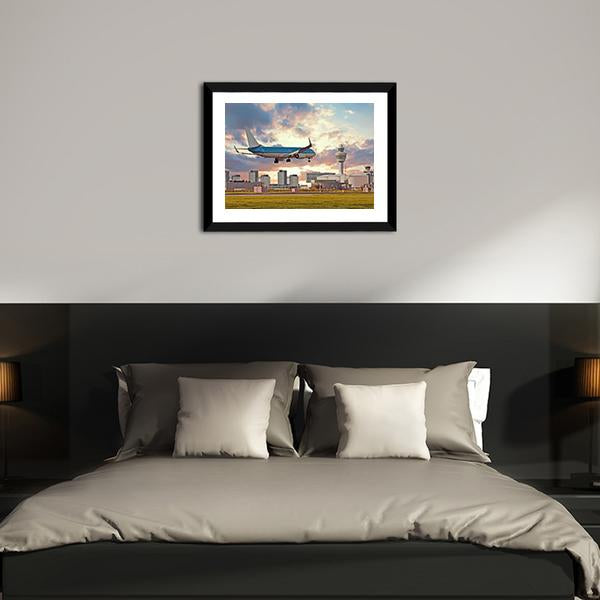 Airplane Landing On Schiphol Airport Canvas Wall Art-3 Horizontal-Gallery Wrap-25" x 16"-Tiaracle