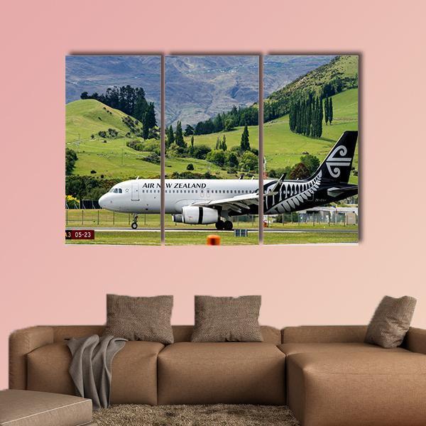 Airplane On Queenstown Airport Canvas Wall Art-3 Horizontal-Gallery Wrap-37" x 24"-Tiaracle