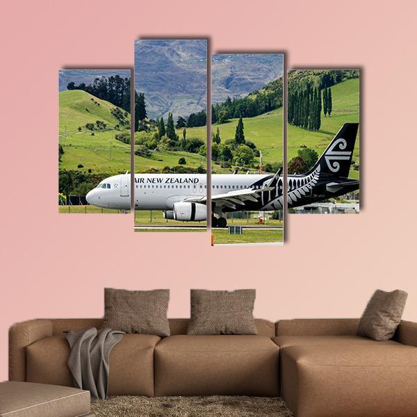 Airplane On Queenstown Airport Canvas Wall Art-4 Pop-Gallery Wrap-50" x 32"-Tiaracle