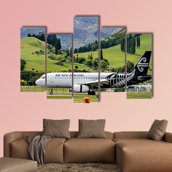 Airplane On Queenstown Airport Canvas Wall Art-5 Pop-Gallery Wrap-47" x 32"-Tiaracle