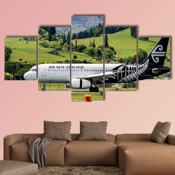 Airplane On Queenstown Airport Canvas Wall Art-5 Star-Gallery Wrap-62" x 32"-Tiaracle