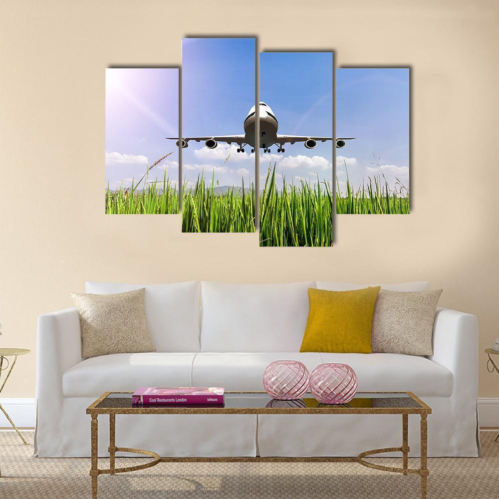 Airplane On Blue Sky Canvas Wall Art-4 Pop-Gallery Wrap-50" x 32"-Tiaracle