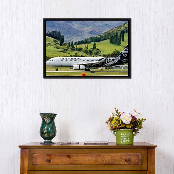 Airplane On Queenstown Airport Canvas Wall Art-1 Piece-Floating Frame-24" x 16"-Tiaracle