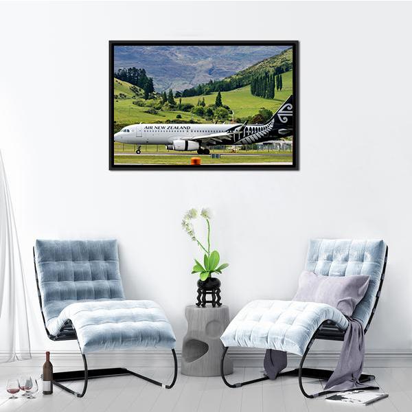 Airplane On Queenstown Airport Canvas Wall Art-3 Horizontal-Gallery Wrap-25" x 16"-Tiaracle