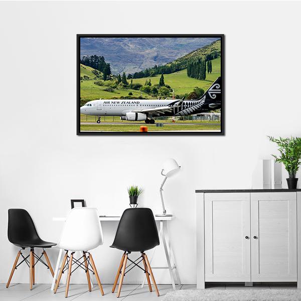 Airplane On Queenstown Airport Canvas Wall Art-3 Horizontal-Gallery Wrap-25" x 16"-Tiaracle