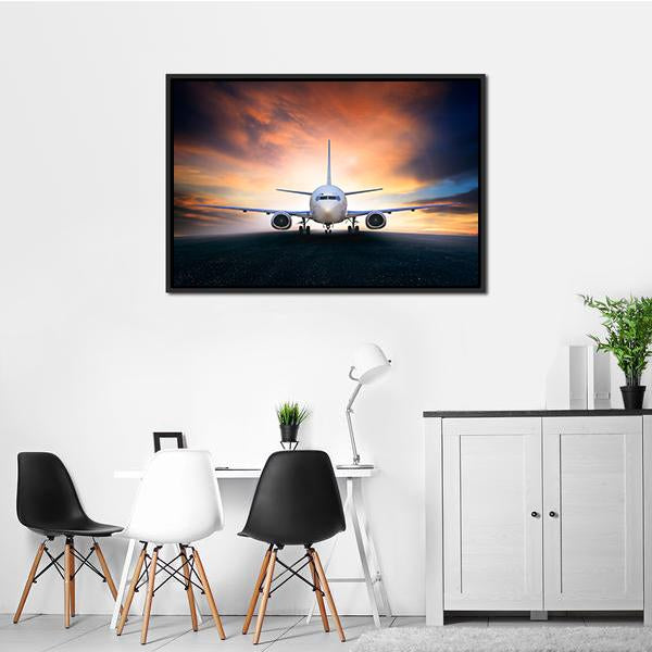 Airplane On Runway Canvas Wall Art-1 Piece-Floating Frame-24" x 16"-Tiaracle