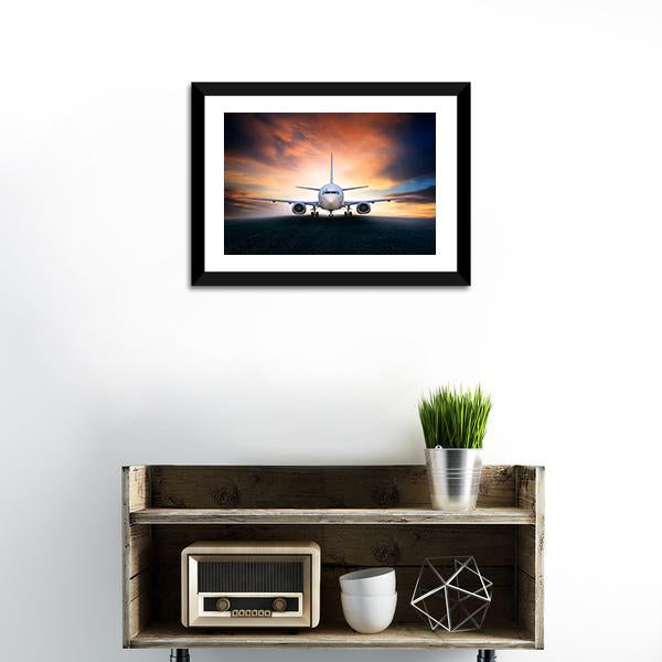 Airplane On Runway Canvas Wall Art-1 Piece-Framed Print-20" x 16"-Tiaracle