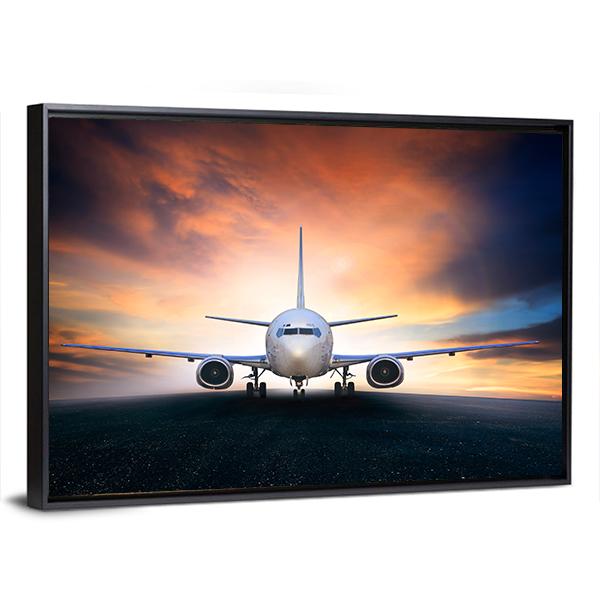 Airplane On Runway Canvas Wall Art-3 Horizontal-Gallery Wrap-25" x 16"-Tiaracle