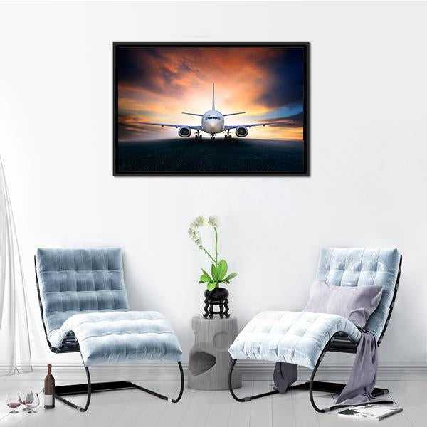 Airplane On Runway Canvas Wall Art-5 Horizontal-Gallery Wrap-22" x 12"-Tiaracle