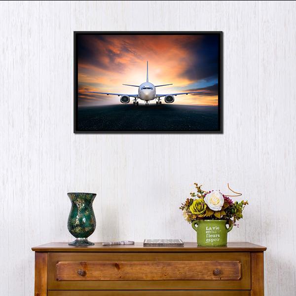 Airplane On Runway Canvas Wall Art-3 Horizontal-Gallery Wrap-25" x 16"-Tiaracle