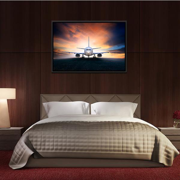 Airplane On Runway Canvas Wall Art-5 Horizontal-Gallery Wrap-22" x 12"-Tiaracle