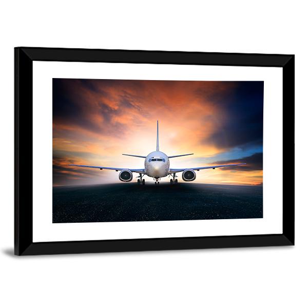 Airplane On Runway Canvas Wall Art-5 Horizontal-Gallery Wrap-22" x 12"-Tiaracle