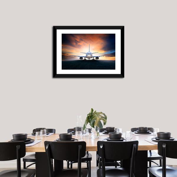 Airplane On Runway Canvas Wall Art-3 Horizontal-Gallery Wrap-25" x 16"-Tiaracle