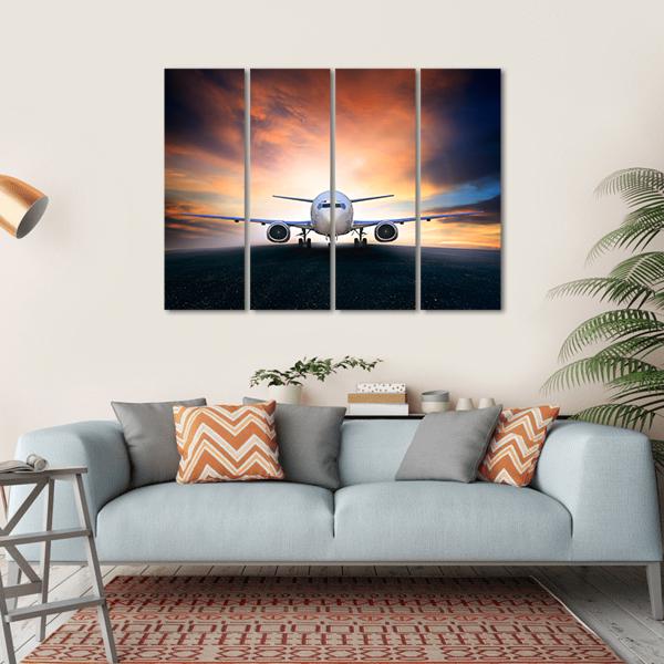 Airplane On Runway Canvas Wall Art-4 Horizontal-Gallery Wrap-34" x 24"-Tiaracle