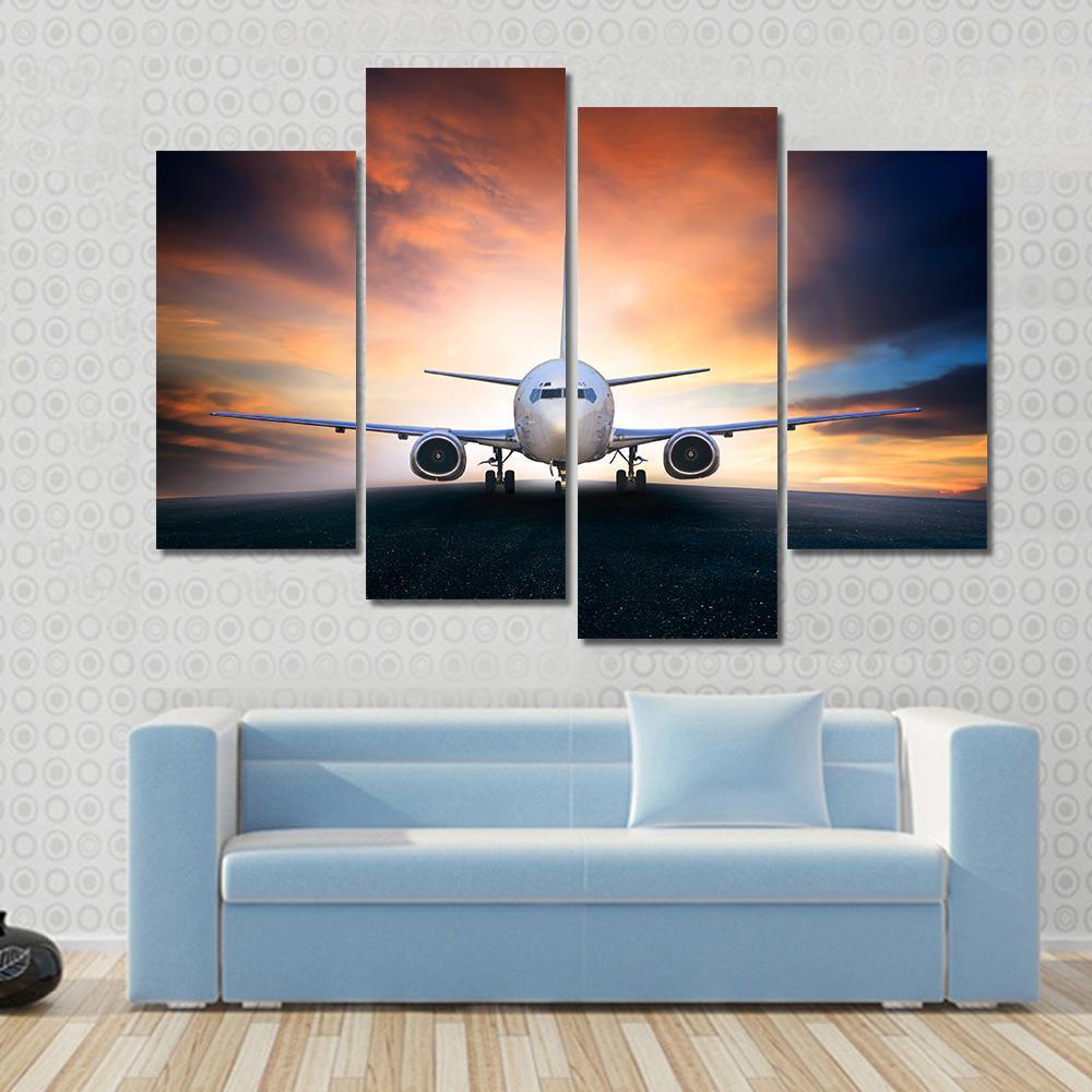 Airplane On Runway Canvas Wall Art-4 Pop-Gallery Wrap-50" x 32"-Tiaracle