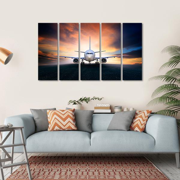 Airplane On Runway Canvas Wall Art-5 Horizontal-Gallery Wrap-22" x 12"-Tiaracle
