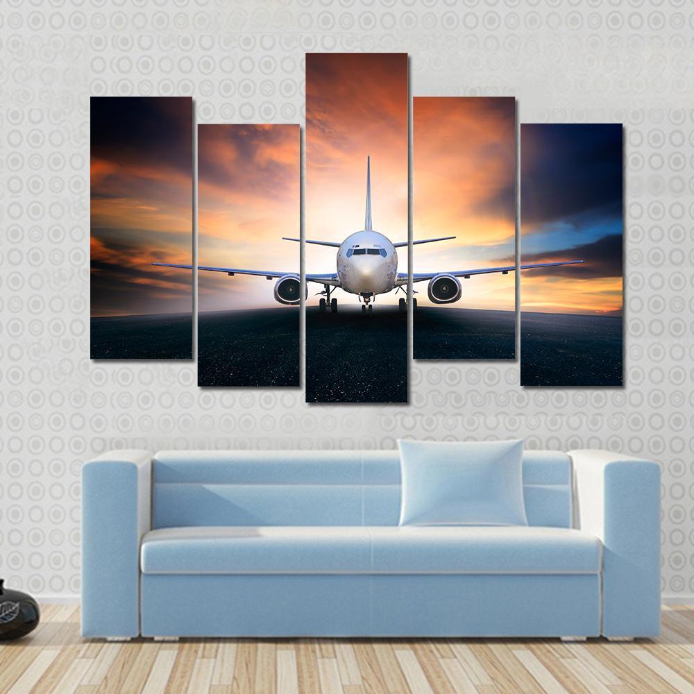 Airplane On Runway Canvas Wall Art-5 Pop-Gallery Wrap-47" x 32"-Tiaracle