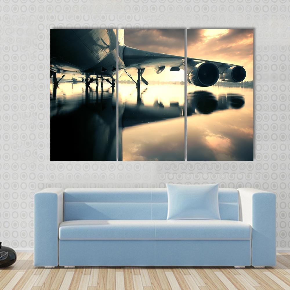 Airplane Over Water In The Thailand Canvas Wall Art-3 Horizontal-Gallery Wrap-37" x 24"-Tiaracle