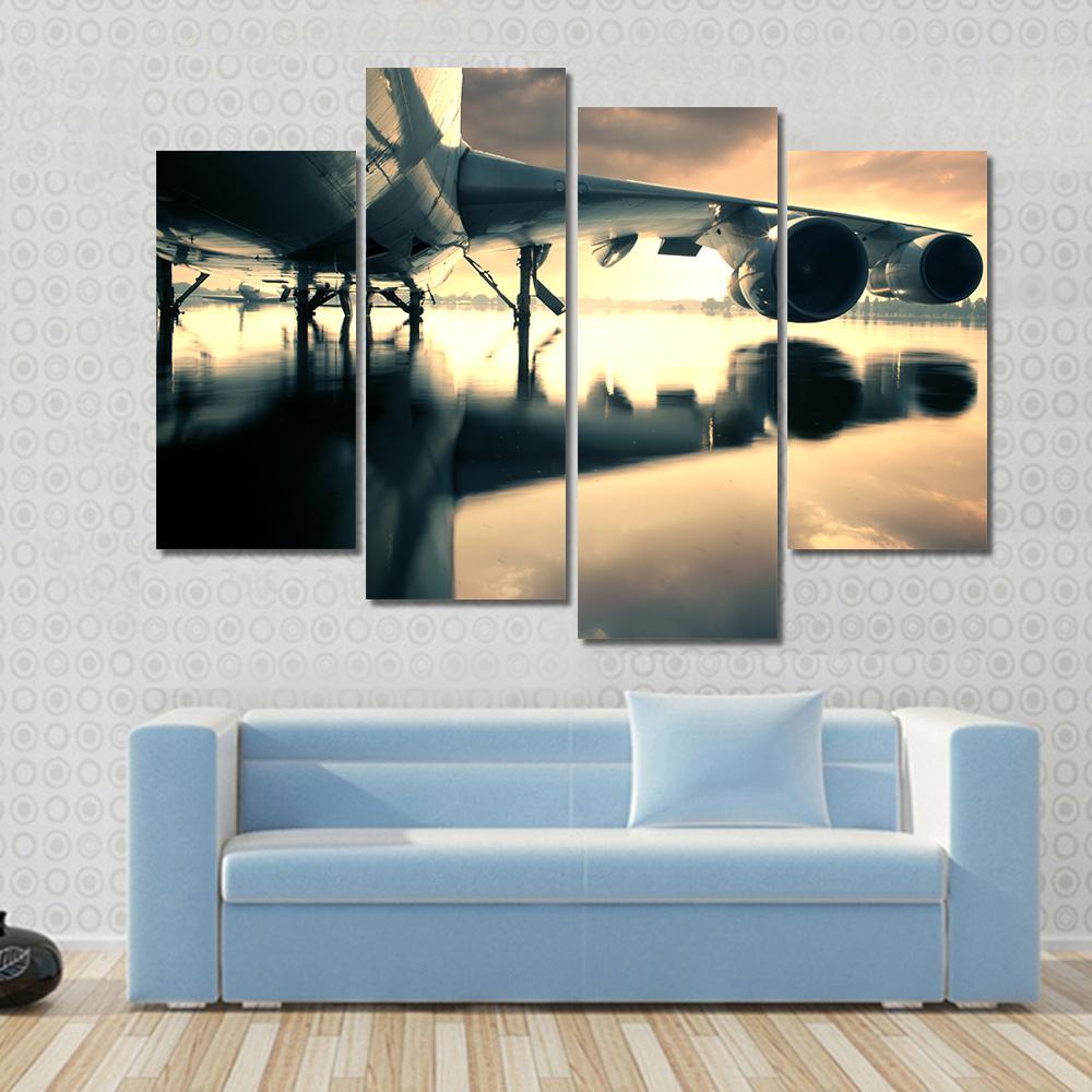 Airplane Over Water In The Thailand Canvas Wall Art-4 Pop-Gallery Wrap-50" x 32"-Tiaracle