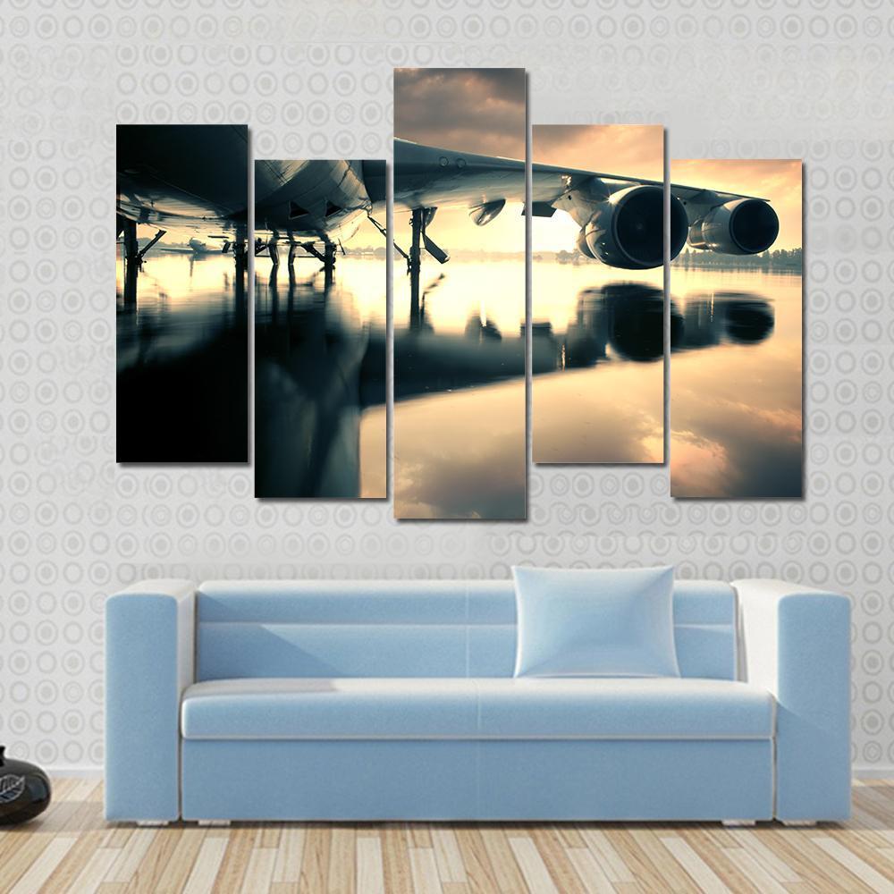 Airplane Over Water In The Thailand Canvas Wall Art-5 Pop-Gallery Wrap-47" x 32"-Tiaracle