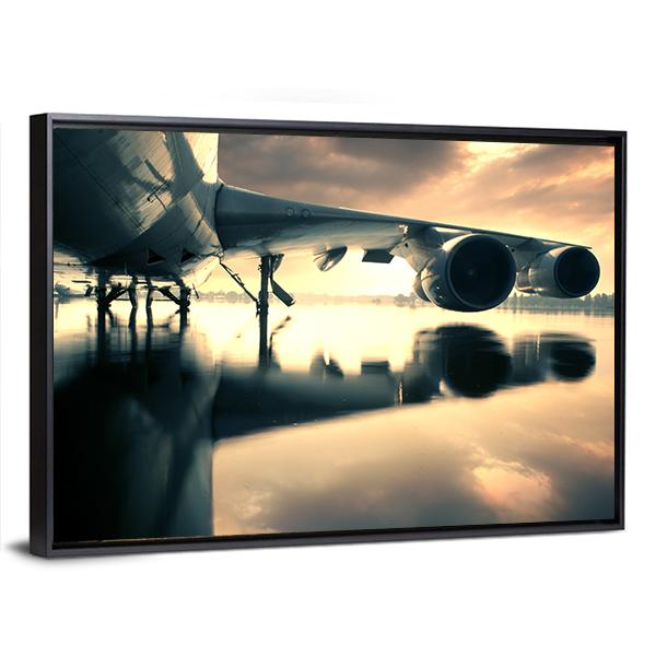 Airplane Over Water In The Thailand Canvas Wall Art-3 Horizontal-Gallery Wrap-25" x 16"-Tiaracle