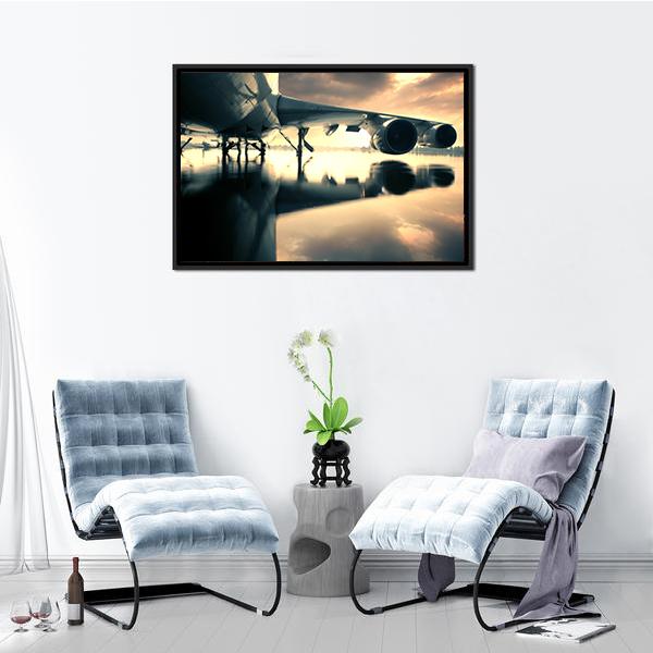 Airplane Over Water In The Thailand Canvas Wall Art-3 Horizontal-Gallery Wrap-25" x 16"-Tiaracle