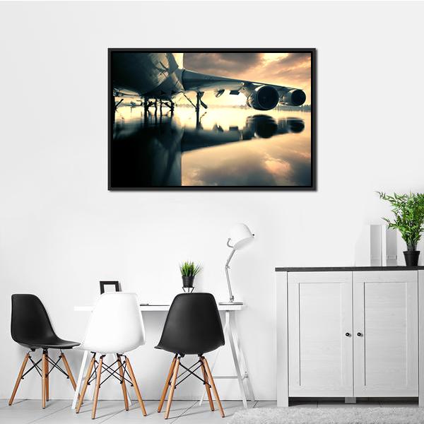 Airplane Over Water In The Thailand Canvas Wall Art-3 Horizontal-Gallery Wrap-25" x 16"-Tiaracle