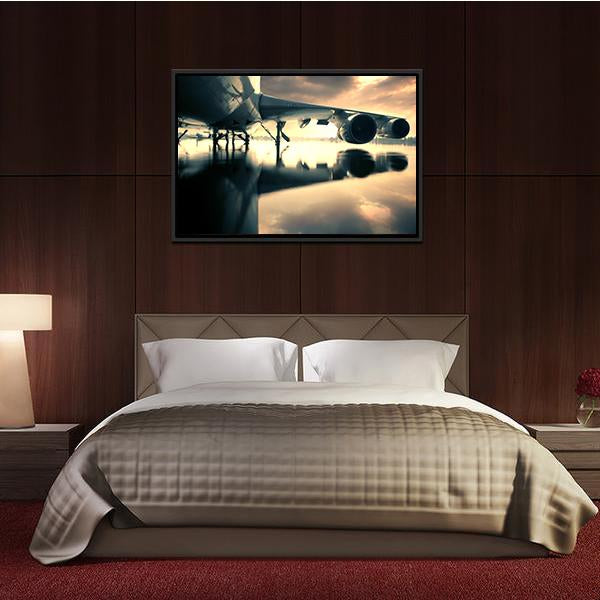 Airplane Over Water In The Thailand Canvas Wall Art-3 Horizontal-Gallery Wrap-25" x 16"-Tiaracle