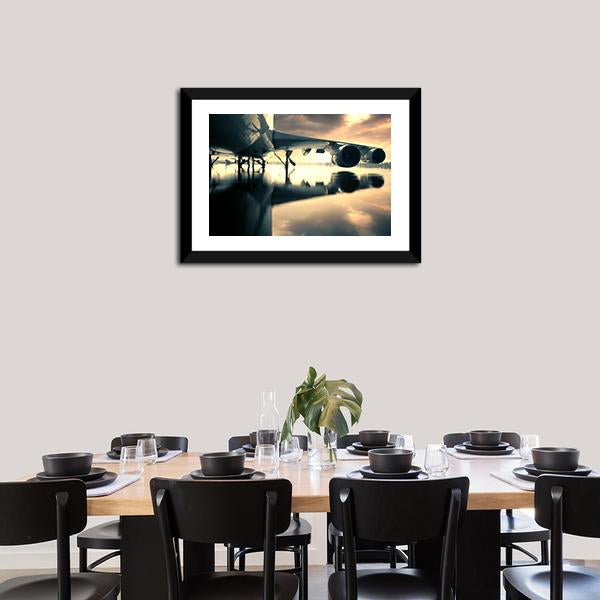 Airplane Over Water In The Thailand Canvas Wall Art-3 Horizontal-Gallery Wrap-25" x 16"-Tiaracle
