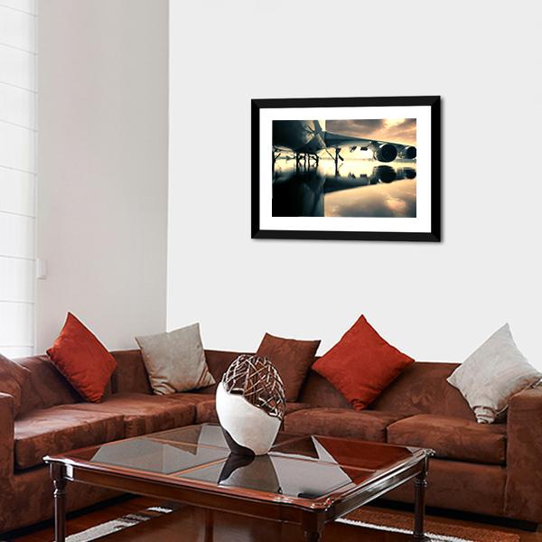 Airplane Over Water In The Thailand Canvas Wall Art-3 Horizontal-Gallery Wrap-25" x 16"-Tiaracle
