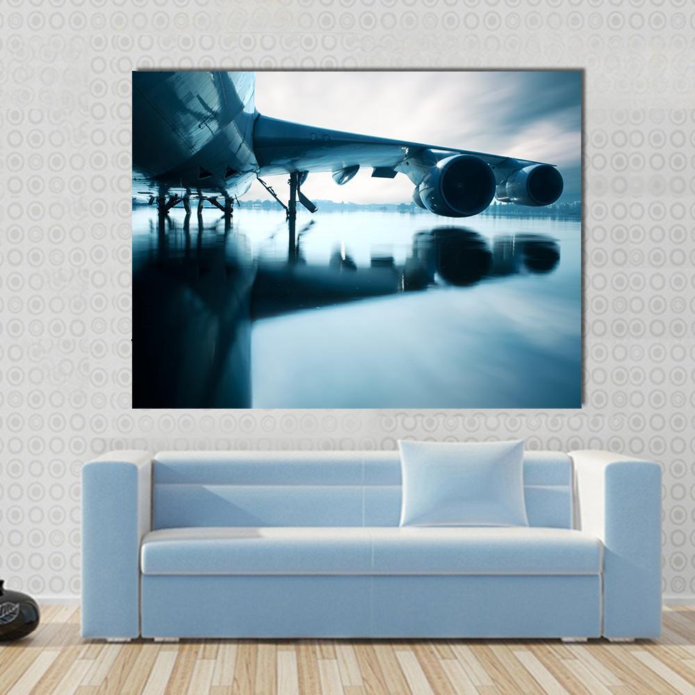Airplane Over Water Canvas Wall Art-1 Piece-Gallery Wrap-48" x 32"-Tiaracle