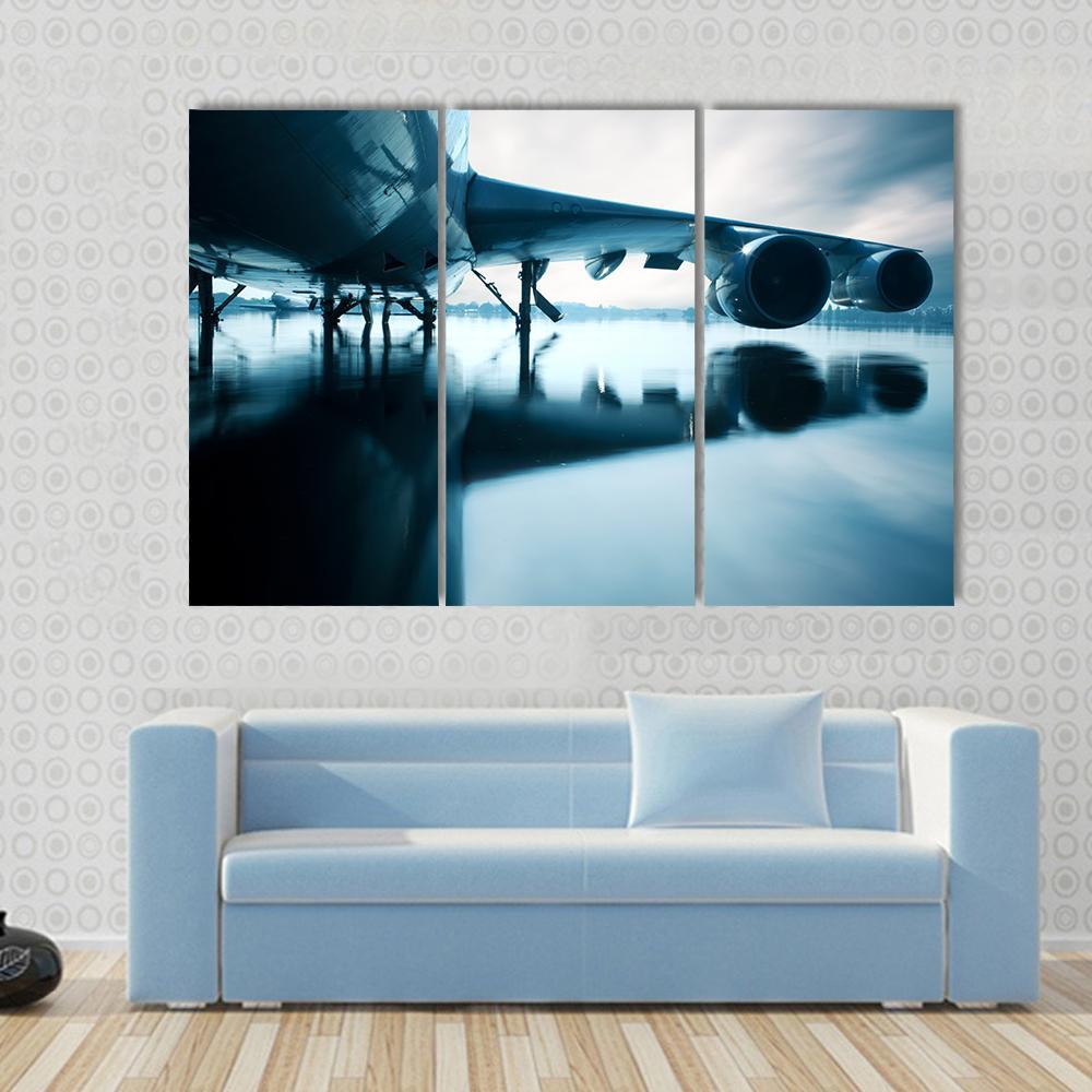 Airplane Over Water Canvas Wall Art-3 Horizontal-Gallery Wrap-37" x 24"-Tiaracle