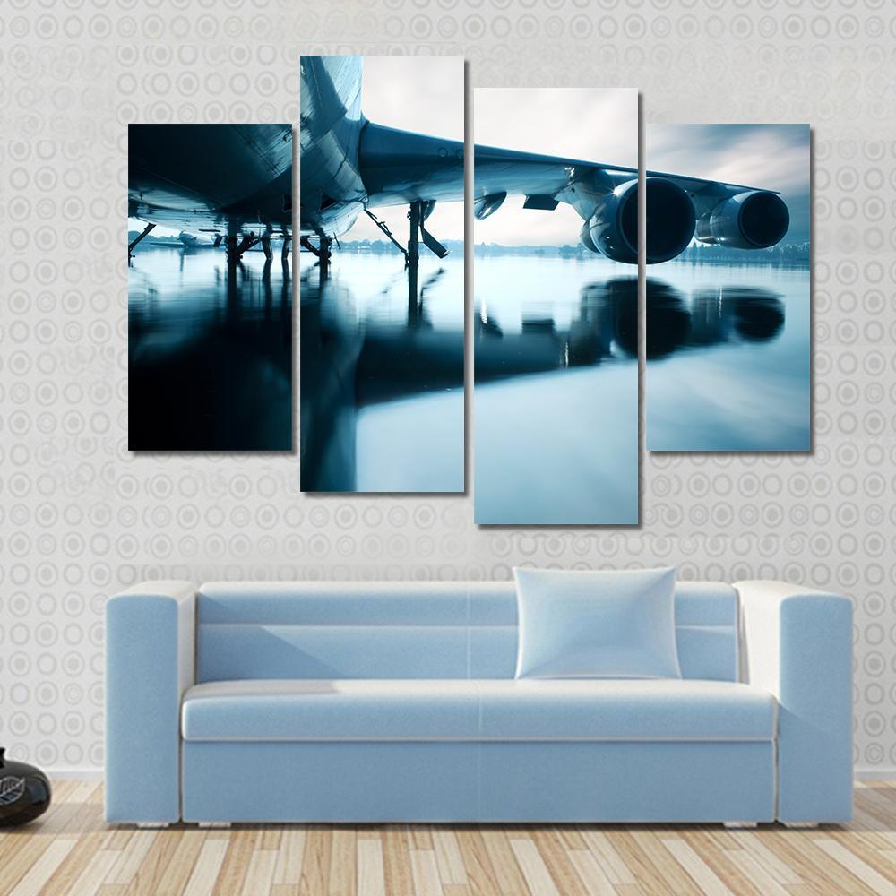 Airplane Over Water Canvas Wall Art-4 Pop-Gallery Wrap-50" x 32"-Tiaracle