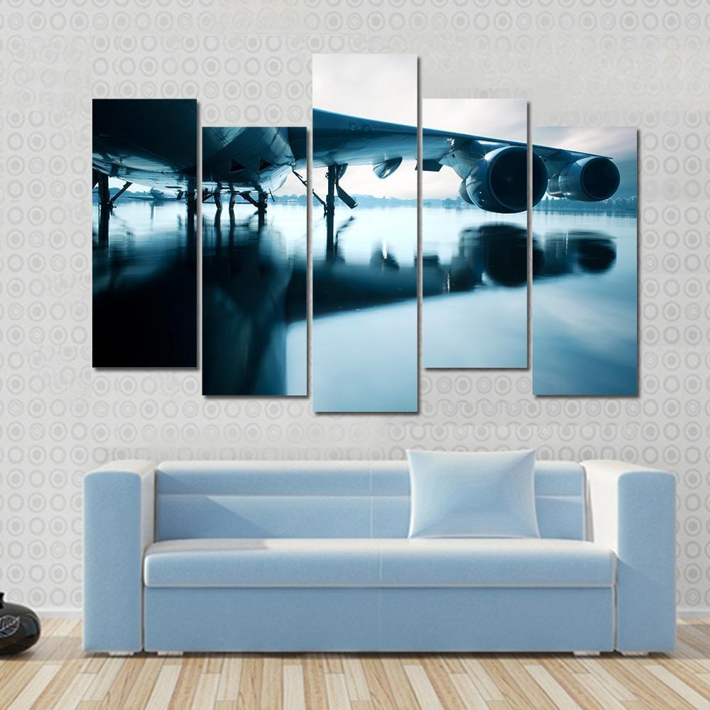 Airplane Over Water Canvas Wall Art-1 Piece-Gallery Wrap-48" x 32"-Tiaracle