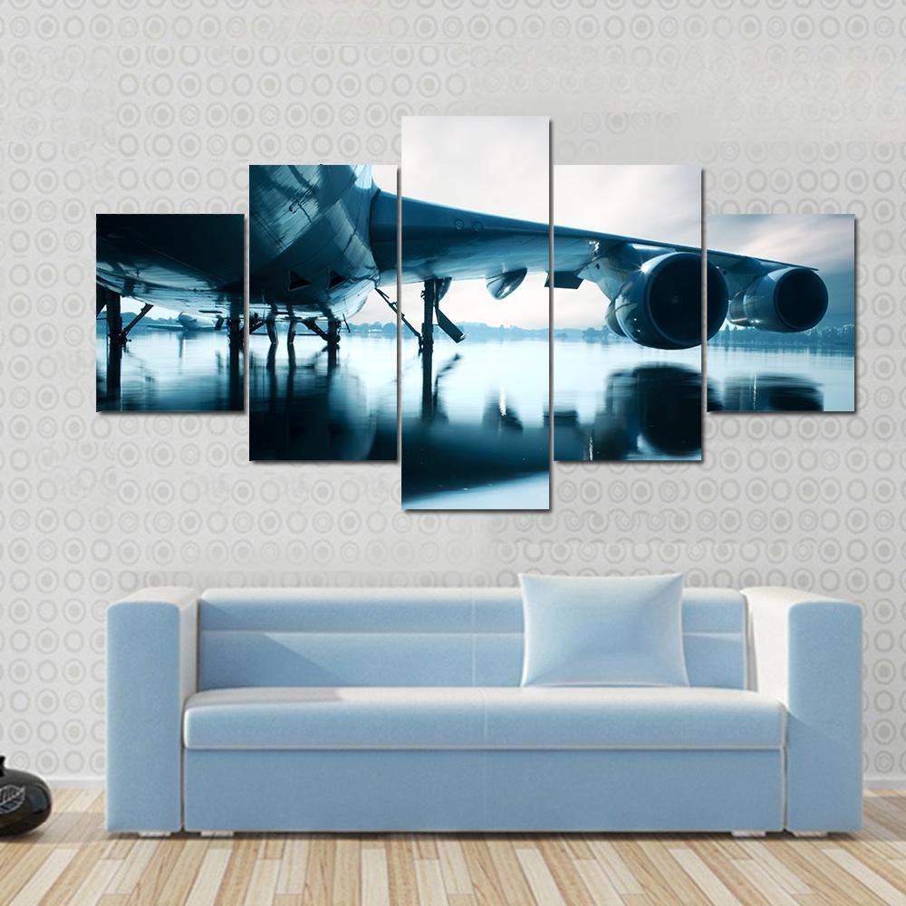 Airplane Over Water Canvas Wall Art-5 Star-Gallery Wrap-62" x 32"-Tiaracle