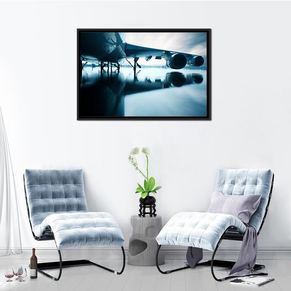 Airplane Over Water Canvas Wall Art-3 Horizontal-Gallery Wrap-25" x 16"-Tiaracle