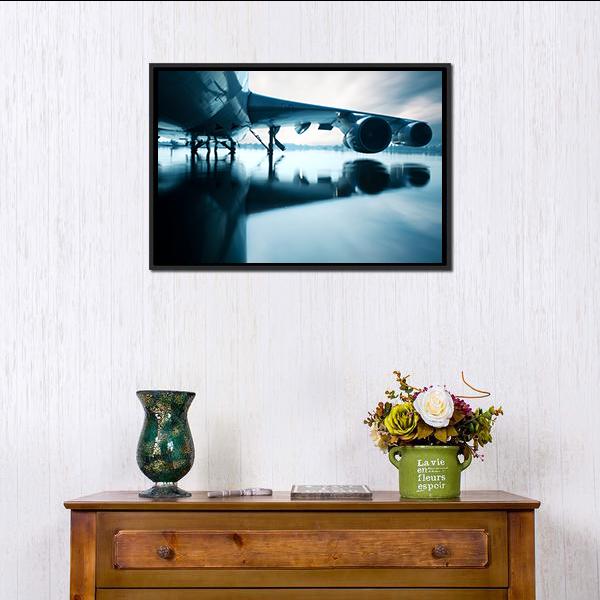 Airplane Over Water Canvas Wall Art-1 Piece-Floating Frame-24" x 16"-Tiaracle