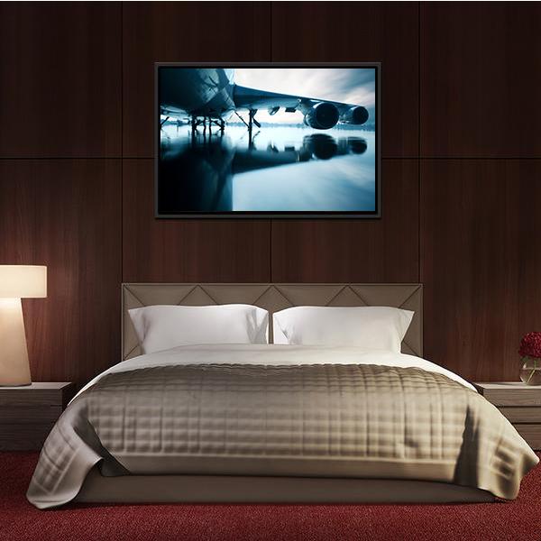 Airplane Over Water Canvas Wall Art-3 Horizontal-Gallery Wrap-25" x 16"-Tiaracle