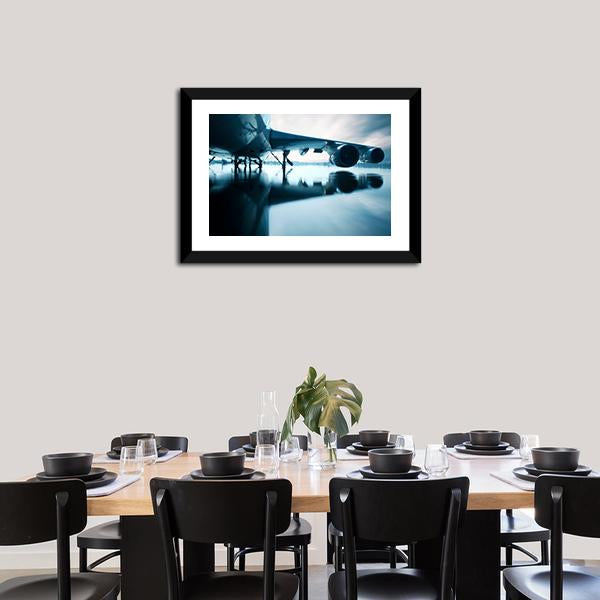Airplane Over Water Canvas Wall Art-3 Horizontal-Gallery Wrap-25" x 16"-Tiaracle