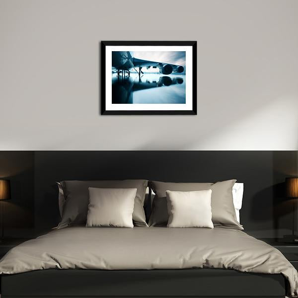 Airplane Over Water Canvas Wall Art-3 Horizontal-Gallery Wrap-25" x 16"-Tiaracle