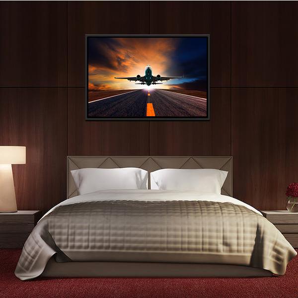 Airplane Taking Off From A Runway Canvas Wall Art-5 Horizontal-Gallery Wrap-22" x 12"-Tiaracle