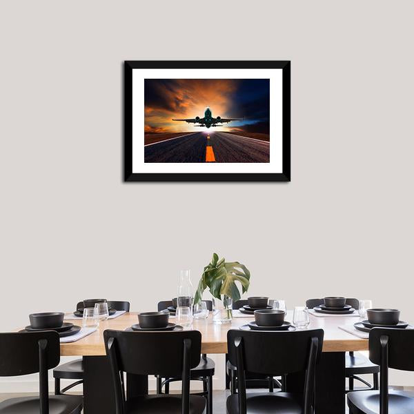 Airplane Taking Off From A Runway Canvas Wall Art-5 Horizontal-Gallery Wrap-22" x 12"-Tiaracle