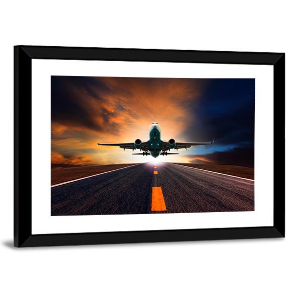 Airplane Taking Off From A Runway Canvas Wall Art-3 Horizontal-Gallery Wrap-37" x 24"-Tiaracle
