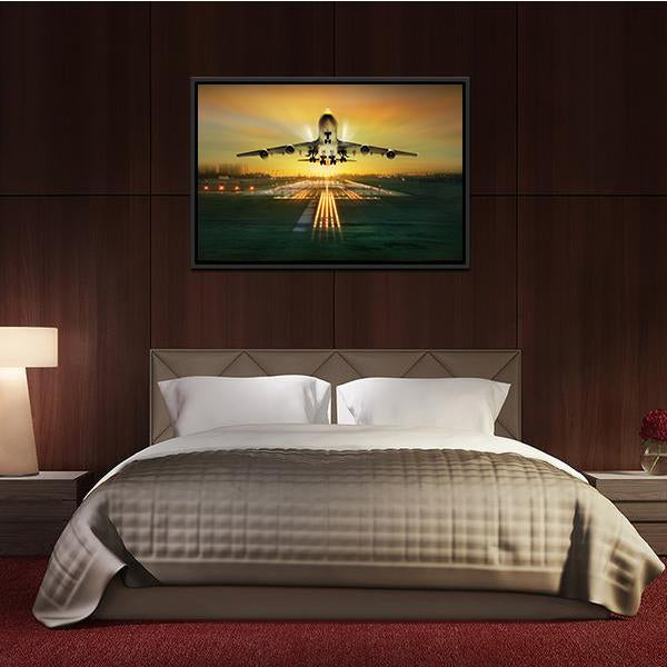 Airplane Taking Off From Runway Canvas Wall Art-3 Horizontal-Gallery Wrap-25" x 16"-Tiaracle