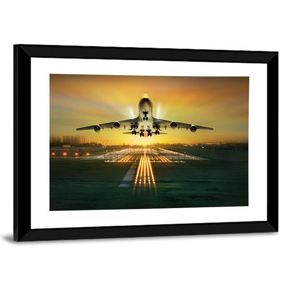 Airplane Taking Off From Runway Canvas Wall Art-3 Horizontal-Gallery Wrap-25" x 16"-Tiaracle