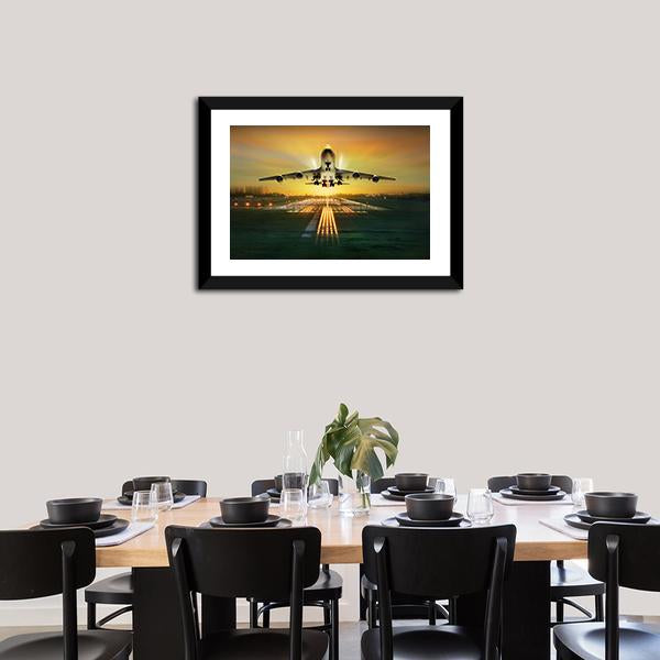 Airplane Taking Off From Runway Canvas Wall Art-3 Horizontal-Gallery Wrap-25" x 16"-Tiaracle
